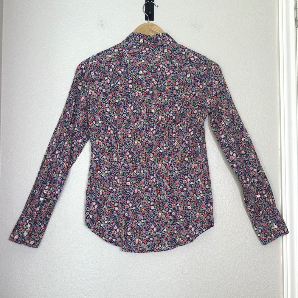 J.Crew Liberty Button Down 100% Cotton Women 0 Navy Multi Floral Career Preppy - Picture 2 of 9